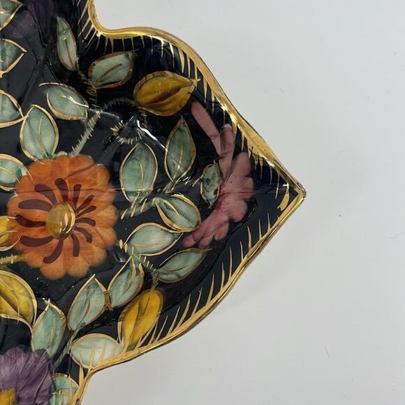 Vintage H. Bequet Hand Painted Floral Leaf Shape Trinket Bowl Wall Hanging - Picture 4 of 8